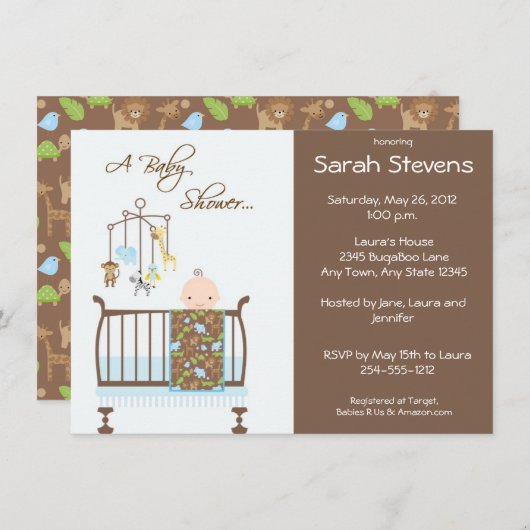 Blauwe Oerwoud Neursery Baby Shower Invitaties Kaart (Voorkant / Achterkant)