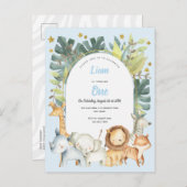 blauwe oerwoud safari jongen eerste verjaardag uitnodiging briefkaart (Voorkant / Achterkant)