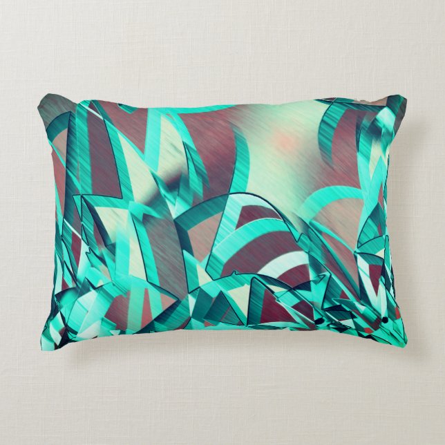 Blauwe of cyaanstrepen over rood, geboord afbeeldi accent kussen (Voorkant)