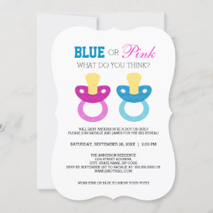 Blauwe of Roze Babyfopspeen Geslacht Reveal Feestj Kaart