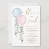 Blauwe of roze ballonnen Eucalyptus Gender onthull Kaart (Voorkant)