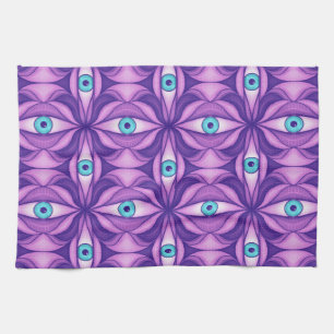 Blauwe Ogen Abstract Botanisch Paars Bloempatroon Theedoek