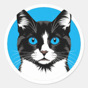 Blauwe Ogen Kat 🐱Modern Minimaal Dier 🐱 Ronde Sticker