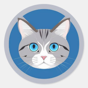 🐾 Blauwe Ogen Kat Rustig Minimaal Huisdier Ronde Sticker