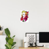 Blauwe ogen met rozen en regenbooghaar poster (Thuiskantoor)