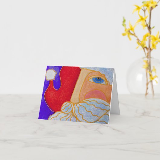 Blauwe Ogen Santa Claus Abstracte Kunst Kaart (Gele Bloem)