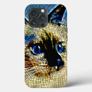 Blauwe Ogen Siamese Kat Mozaïek Tegels iPhone 13 Pro Hoesje