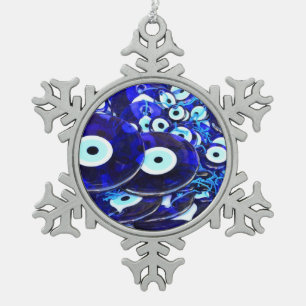 Blauwe ogen tin sneeuwvlok ornament