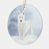 Blauwe ogen, witte Husky, in sneeuw Keramisch Ornament (Links)