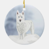 Blauwe ogen, witte Husky, in sneeuw Keramisch Ornament (Achterkant)