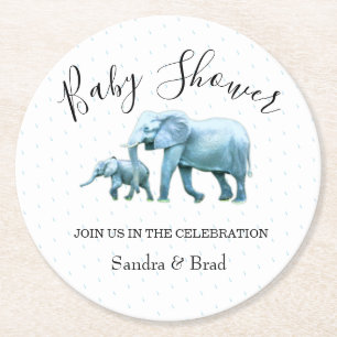 Blauwe olifant, baby Boy baby shower Ronde Kartonnen Onderzetter