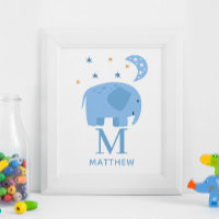 Blauwe olifant. Baby jongen monogram kinderkamer
