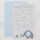 Blauwe Olifant Baby Shower Adviesspelkaarten (Voorkant / Achterkant)