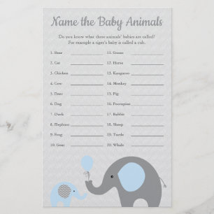 Blauwe Olifant Baby Shower Baby Dieren Naam Spel Flyer