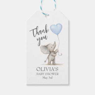 Blauwe Olifant Baby Shower Bedankje Gift Tag – Per Cadeaulabel