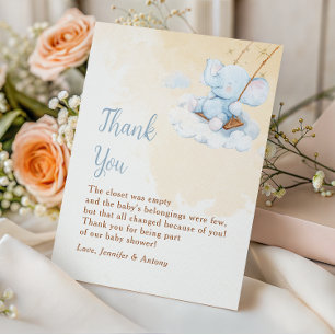 Blauwe Olifant Baby Shower Bedankt Kaart Nursery