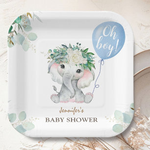 Blauwe Olifant Baby Shower Jongen Papieren Bordje