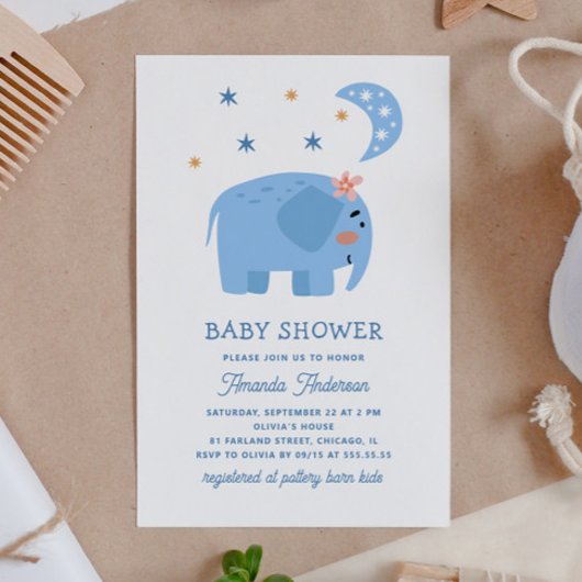 Blauwe Olifant Baby Shower | Safari Lief Dier Kaart