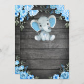 Blauwe olifant Baby shower-uitnodiging sjabloon Kaart (Voorkant / Achterkant)