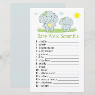 Blauwe olifant Baby woord scramble spel