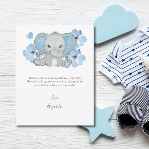 Blauwe Olifant Ballon Bloem Baby Jongen Baby Showe Bedankkaart