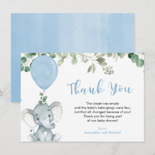 Blauwe olifant ballon eucalyptus groen bedankkaart