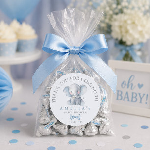Blauwe Olifant Blauwe Baby Shower Bedankt Ronde Sticker