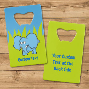 Blauwe olifant cartoon creditcard flesopener kredietkaart flessenopener