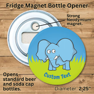 Blauwe olifant cartoon flesopener button flesopener