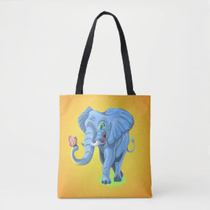 Blauwe olifant die speelt met vlinder draagtas