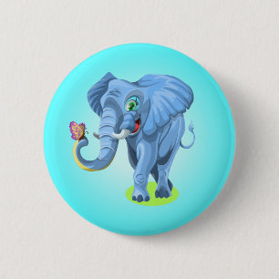 Blauwe olifant die speelt met vlinder ronde button 5,7 cm