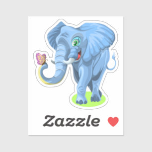Blauwe olifant die speelt met vlinder sticker