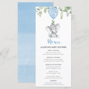 Blauwe olifant en ballonnen babyshower menu
