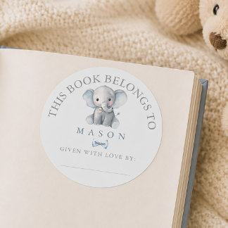 Blauwe Olifant en Strikdas Baby Ex-Libris Sticker