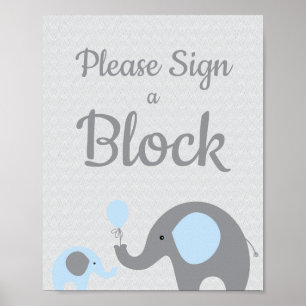 Blauwe olifant Gelieve een blokgebarentaal te onde Poster