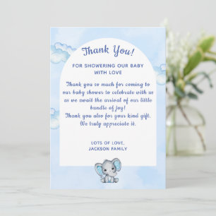 Blauwe Olifant Jongens Baby Shower Bedankkaart