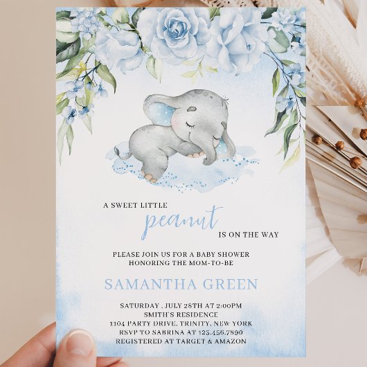 Blauwe Olifant Jongens Baby Shower Kaart