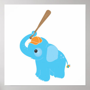 Blauwe Olifant Kinderkamer Muur Kunstprint Poster