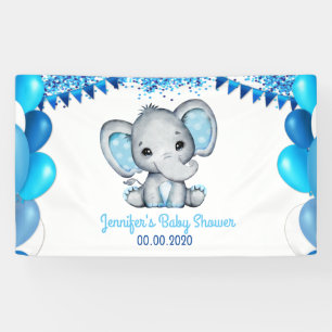 Blauwe olifant met ballonnen banenschower spandoek
