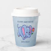 Blauwe olifant met bloem papier cup papieren bekers (Achterkant)
