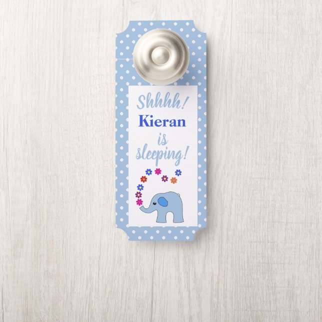 Blauwe olifant met bloemen Baby slaapt (Op knop)
