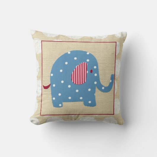 Blauwe olifant met witte pooldots kussen (Voorkant)