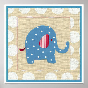Blauwe olifant met witte pooldots poster