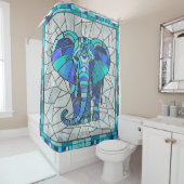 Blauwe Olifant mozaïek kunst Douchegordijn (In situ)