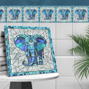 Blauwe Olifant mozaïek kunst Tegeltje