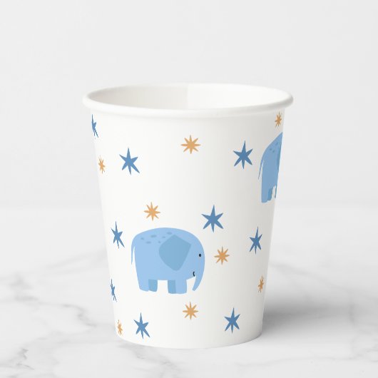 Blauwe Olifant & Sterren. Safari Jungle Kinderverj Papieren Bekers (Links)