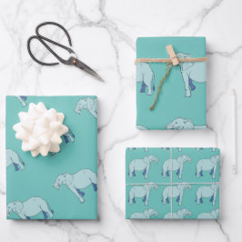 Blauwe olifant Turquoise Wrapping Paper Sheets