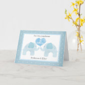 Blauwe olifant Twins 1st Birthday Kaart (Gele Bloem)