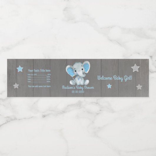Blauwe Olifant water flesetiket voor jongen Waterfles Etiket (Enkel label)