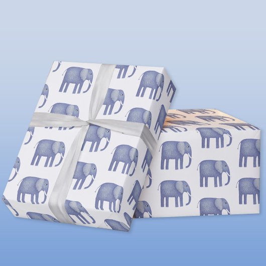 Blauwe olifant Waterverf Cadeaupapier